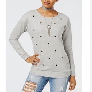 Ultra Flirt Grommet Detail Gray Pullover Sweater M